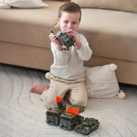 WOOPIE Zestaw Pojazdów Wojskowych z Wyrzutnią Czołg Helikopter 4SZT Skala 1:20