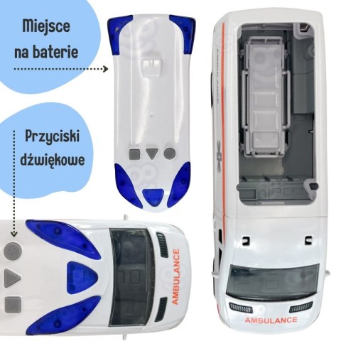 WOOPIE Pogotowie Karetka Ambulans Nosze w Zestawie + Sygnały Dźwiękowe I Świetlne