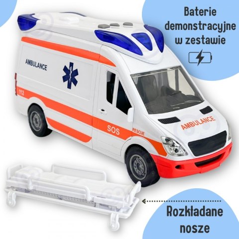 WOOPIE Pogotowie Karetka Ambulans Nosze w Zestawie + Sygnały Dźwiękowe I Świetlne