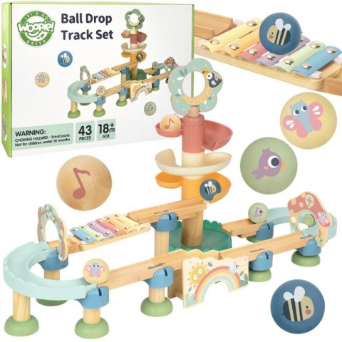 WOOPIE GREEN Drewniany Tor Kulkowy z Efektami Dźwiękowymi Cymbałki FSC