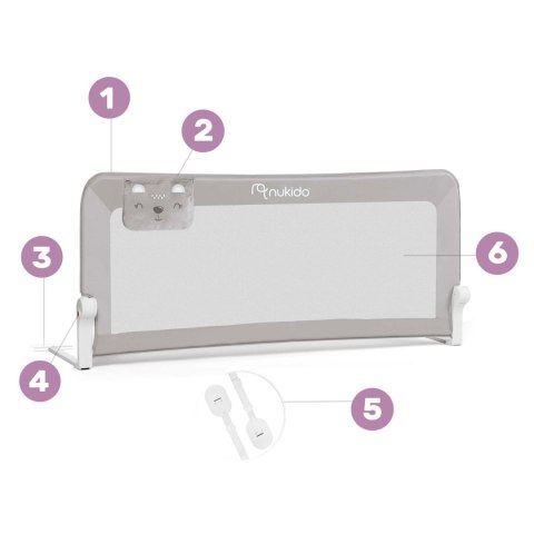 Barierka ochronna do łóżka 150 x 66 x 35 cm Nukido szara