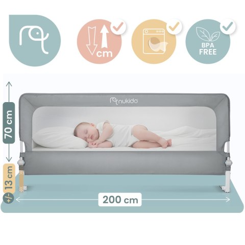 Barierka ochronna do łóżka zabezpieczająca bramka blokada 200 cm Nukido NK-228 szara