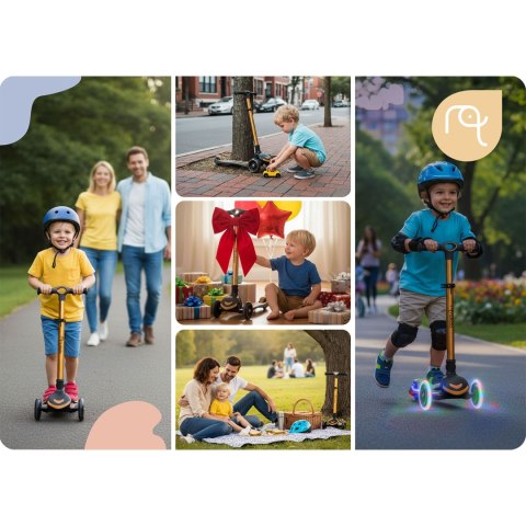 Hulajnoga trójkołowa dla dzieci balansowa siedzisko Nukido Flippo - złota