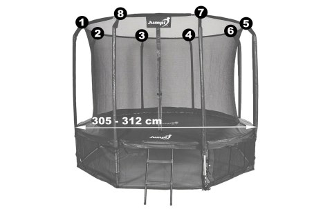 Siatka wewnętrzna do trampoliny 10FT 312 cm na 8 słupków JUMPI Siatka wewnętrzna do trampoliny 10FT 312 cm na 8 słupków JUMPI