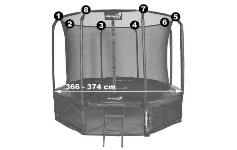 Siatka wewnętrzna do trampoliny 12FT 374cm na 8 słupków JUMPI Siatka wewnętrzna do trampoliny 12FT 374cm na 8 słupków JUMPI