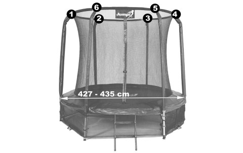 Siatka wewnętrzna do trampoliny 14FT 435 cm na 6 słupków JUMPI Siatka wewnętrzna do trampoliny 14FT 435 cm na 6 słupków JUMPI