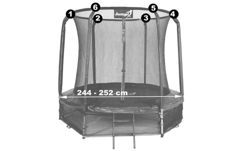 Siatka wewnętrzna do trampoliny 8FT 244 cm na 6 słupków JUMPI Siatka wewnętrzna do trampoliny 8FT 244 cm na 6 słupków JUMPI